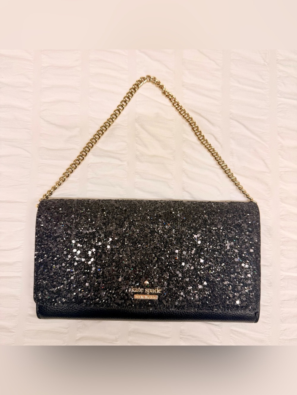 Kate Spade Black Glitter Chain Clutch with Gold Chain - Picture 1 of 5